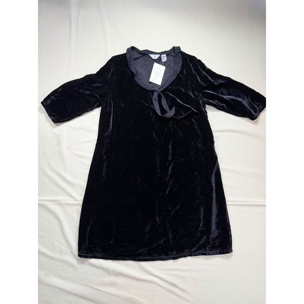 J. Jill Womens A Line Dress LP Large Petite Black Velvet Sailor Collar New NWT